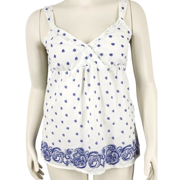 Faded Glory Tops - Women's Faded Glory Tank Top Blouse Shirt Medium Organic Cotton White Blue Boho